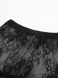 woloong Split-Joint See-Through Mesh Jacquard Hollow Elasticity Loose High Waisted Skirts Bottoms