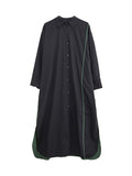 woloong Split-Side Split-Joint Buttoned Asymmetric Loose Long Sleeves Lapel Shirt Dress Midi Dresses