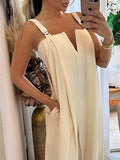 woloong Split-side Pockets Wide Leg Sleeveless Jumpsuits