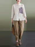woloong Vintage Long Sleeves Loose Embroidered Lapel Collar Blouses&Shirts Tops