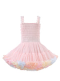 Girls Delightful Cotton Princess Tutu Dress - Sleeveless, Ruffled Bodice, Halter Neck, Multi-Layered Tulle Skirt with Floral Accents - Soft Nylon Fabric, Slight Stretch, Hand Wash Only, Perfect for Summer Party