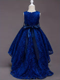 Elegant Princess High-Low Dress for Girls - Beaded Tulle and Lace - Perfect for Weddings, Performances, and Parties