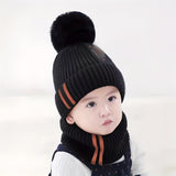 2pcs Children's Hat + Scarf Set Thickened Warm Knitted Hat Set