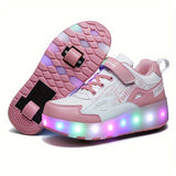 Roller Skateboard Shoes for Girls - Trendy, Cool, Low-Top Design with LED Light, Anti-Slip Wheels for Indoor and Outdoor Use, All Seasons, Slip-Resistant and Fun