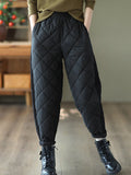 woloong Casual Loose Quilted Solid Color Padded Harem Pants