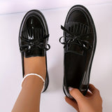 Womens Rich Solid Tassel Loafers - Comfortable Chunky Heel, Effortless Slip-On, Preppy Dress Shoes with Fashion-forward Accent