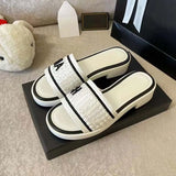 Designer Slippers Women Sandals High Quality Slides Crystal Calf leather Casual shoes quilted Platform Summer Beach Slipper Sandal Slide Shopping bag