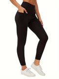 3Pcs Fleece Liner Yoga Pants, High Waist Side Pocket High Stretch Slimming Yoga Leggings, Women's Activewear