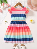 Girls Trendy Contrast Stripe Ruched Sleeve Tunic Dress - Adorable Casual Wear for Playful Styling - Soft & Comfortable Everyday Dress