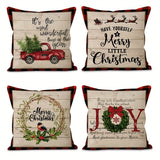 4pcs Christmas Pillow Cover Christmas Decorations, red Retro Christmas Santa Trees Candy Cane Sleigh Rides Reindeer, Rustic Country Holiday Decor Throw Pillows Cases 18inchX18inch No Pillow insert
