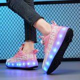 Girl's Trendy LED Light Up Fashion Roller Shoes, Comfy Reflective Design Detachable Wheel Skate Sneakers For Kids Teen Outdoor