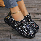 Stylish Sequin Embellished Loafers - Women's Fashion Round Toe Flat Shoes for Casual Party Occasions - Sparkling Comfortable Low Top Slip-Ons with Soft Insoles