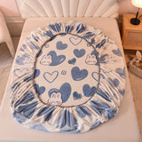 1pc Thickened Velvet Fitted Sheet For All Season, Soft Comfortable Autumn And Winter Bedding Love Cute Rabbit Print Mattress Protector, For Bedroom, Guest Room, With Deep Pocket, Fitted Bed Sheet Only