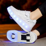 Trendy Two Wheeled LED Luminous Roller Skate Shoes - For Kids and Teens, All Seasons, Fun and Safe Skate Sneakers with Wheels