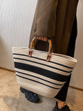 woloong Striped Split-Joint Contrast Color Handbags