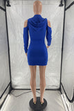 woloong - Red Fashion Casual Letter Print Hollowed Out Hooded Collar Long Sleeve Dresses