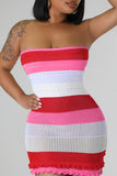 woloong - Blue Sexy Patchwork Backless Contrast Strapless Wrapped Skirt Dresses