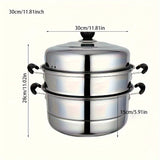3-Tier Stainless Steel Steamer Set with Lid - Versatile Cooking Pot for Vegetables, Dumplings & Soups - Compatible with Induction & Gas Stoves