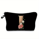 woloong  Flower & Letter Print Cosmetic Bag, Zipper Portable Makeup Pouch, Lightweight Coin Purse