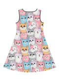 Charming Cat Print Girls' Sleeveless Dress - Soft, Breathable Fabric - Perfect for Summer Playdates & Casual Outings