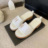 Designer Slippers Women Sandals High Quality Slides Crystal Calf leather Casual shoes quilted Platform Summer Beach Slipper Sandal Slide Shopping bag