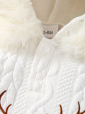 2pcs Baby's MERRY CHRISTMAS Reindeer Embroidery Fuzzy Splicing Hoodie & Casual Jacquard Pants, Toddler & Infant Boy's Clothing Set, Outdoor Cloth