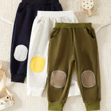 3pcs Baby's Color Clash Patchwork Casual Pants, Elastic Waist Cotton Trousers, Toddler & Infant Boy's Clothing