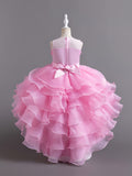 Sparkling Princess Ruffle Dress - Flouncy Tulle Gown with Glitter Sequins & Multi-Layer Organza Trail - Perfect for Girls Formal Events & Pageants