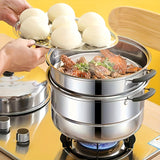 3-Tier Stainless Steel Steamer Set with Lid - Versatile Cooking Pot for Vegetables, Dumplings & Soups - Compatible with Induction & Gas Stoves