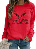 Women's Festive Christmas Print Sweatshirt - Casual Crew Neck, Long Sleeve Pullover for Fall & Spring, Cotton Blend