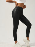 Women's Fleece-Lined Warm Faux Leather Leggings - Stretchy, High Waist, Slimming Design for Fall/Winter