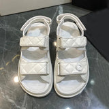 High-Quality Designer Sandals Dad Sandale Luxury Slides Summer Beach Flip Flop Women Crystal Calf Leather Roman Sandal Flat Heel Wedge Diamond Woven Buckle Slippers