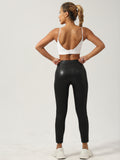 Women's Fleece-Lined Warm Faux Leather Leggings - Stretchy, High Waist, Slimming Design for Fall/Winter