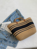 woloong Striped Split-Joint Contrast Color Handbags