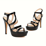 Women's Fashion Platform Stiletto Sandals, T-strap Open Toe Thin High Heels, Sexy Party & Club Dress Sandals