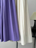 woloong Solid Color Pleated Elasticity Loose High Waisted Skirts