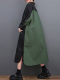 woloong Split-Side Split-Joint Buttoned Asymmetric Loose Long Sleeves Lapel Shirt Dress Midi Dresses