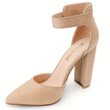 Elegant & Chic High Heel Pumps: Comfortable Block Heel, Pointed Toe with Ankle Strap - Stylish All-Season Women's Footwear