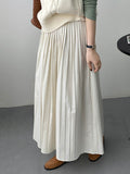 woloong Solid Color Pleated Elasticity Loose High Waisted Skirts