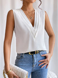 woloong Solid Color Layered Sleeveless Loose V-Neck Vest Top