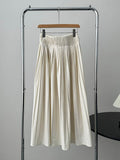 woloong Solid Color Pleated Elasticity Loose High Waisted Skirts
