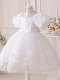 Toddler Girl's Flower Applique Dress Sequin Wedding Birthday Party Baptism Tutu Dress Christmas Ball Gown