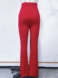 woloong Zipper Split-Joint Mesh Asymmetric High Waisted Pants Flared Trousers