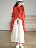 woloong Original Embroidered Irregularity Round-Neck Blouse Tops