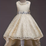 Elegant Princess High-Low Dress for Girls - Beaded Tulle and Lace - Perfect for Weddings, Performances, and Parties