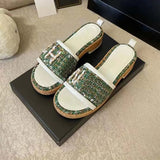 Designer Slippers Women Sandals High Quality Slides Crystal Calf leather Casual shoes quilted Platform Summer Beach Slipper Sandal Slide Shopping bag