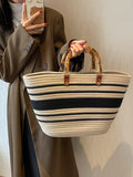woloong Striped Split-Joint Contrast Color Handbags