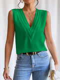 woloong Solid Color Layered Sleeveless Loose V-Neck Vest Top