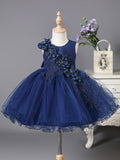 Royal Blue Flower Embroidered Princess Dress for Adorable Flower Girls - Perfect Bridesmaid, Wedding, Pageant, Communion, and Evening Party Gown