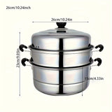 3-Tier Stainless Steel Steamer Set with Lid - Versatile Cooking Pot for Vegetables, Dumplings & Soups - Compatible with Induction & Gas Stoves